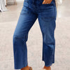 Bella Road High Rise Raw Hem Straight Leg Jeans - Dark Blue