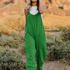 Double Take Sleeveless V-Neck Pocketed Jumpsuit | Full Size - Mid Green