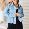 Double Take Dropped Shoulder Raw Hem Denim Jacket - Medium