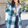 Double Take Plaid Button Up Lapel Collar Coat | Full Size - French Blue