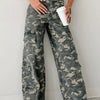 Bella Road High Rise Camo Wide Leg Cargo Jeans - Green Camouflage