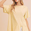 Aemi + Co Asymmetrical Front Slit Round Neck Raglan Sleeve T-Shirt - Pastel Yellow