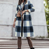Double Take Plaid Button Up Lapel Collar Coat | Full Size - Peacock Blue