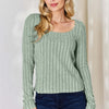 Basic Bae Ribbed Long Sleeve T-Shirt - Light Green