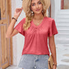 Double Take Ruched V-Neck Short Sleeve T-Shirt - Blush Pink