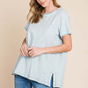 Contrast Trim Short Sleeve Slit T-Shirt - Seafoam