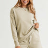 Double Take Texture Long Sleeve Top and Drawstring Shorts Set | Full Size - Tan