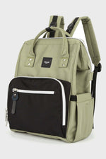 Himawari waterproof canvas backpack in olive green with black side pocket for stylish and practical everyday use.