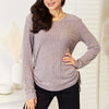 Double Take Drawstring Ribbed Long Sleeve T-Shirt - Dark Gray