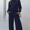 Double Take Textured Long Sleeve Top and Drawstring Pants Set | Full Size - Navy
