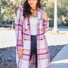 Double Take Plaid Button Up Lapel Collar Coat | Full Size - Carnation Pink
