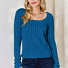 Basic Bae Ribbed Long Sleeve T-Shirt - Sky Blue
