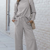 Double Take Textured Long Sleeve Top and Drawstring Pants Set | Full Size - Light Gray