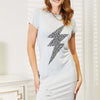 Double Take Leopard Lightning Graphic Tee Dress - Light Gray