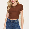 Ribbed Round Neck Short Sleeve T-Shirt | Full Size - Burnt Umber
