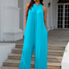 Double Take Tie Back Cutout Sleeveless Jumpsuit | Full Size - Aqua