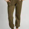 Umgee Full Size High Rise Elastic Waist Knit Joggers with Pockets Plus Size - Olive