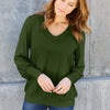 Basic Bae V-Neck Lantern Sleeve Top - Army Green