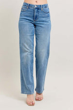 Full size vintage wash straight jeans with tummy control, stylish denim for a flattering and comfortable fit.