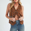 Aemi + Co Heart Rivet Detail Suede Vest Coat - Brown