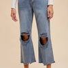 Annie Wear Distressed Raw Hem Jeans - Dusty Blue