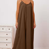 Double Take Ruffle Trim Tie Back Cami Jumpsuit with Pockets | Full Size - Coffee Brown