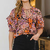 Floral Tie Neck Ruffled Blouse | Full Size - Black Multi