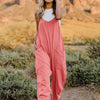 Double Take Sleeveless V-Neck Pocketed Jumpsuit | Full Size - Coral