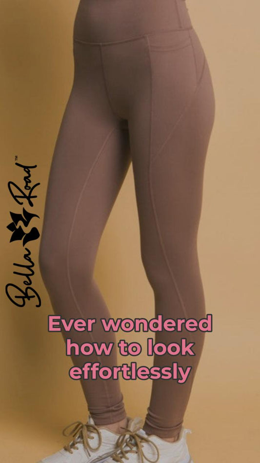 Love Tree high waist leggings in brown, styled for effortless fashion and comfort with chic lacing shoes.