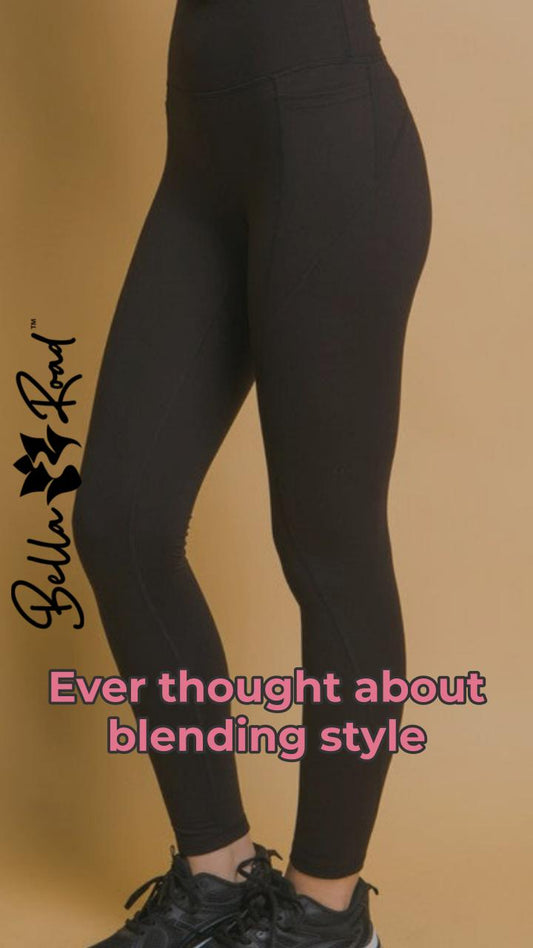 Stylish high waist leggings in black, perfect for blending fashion and comfort with side pockets.