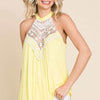 Lace Panel Sleeveless Round Neck Top - YELLOWMOUSSE