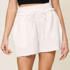 Texture Raw Trim Drawstring Shorts | Full Size - White