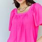 NINEXIS Keep Me Close Square Neck Short Sleeve Blouse in Fuchsia at Bella Road