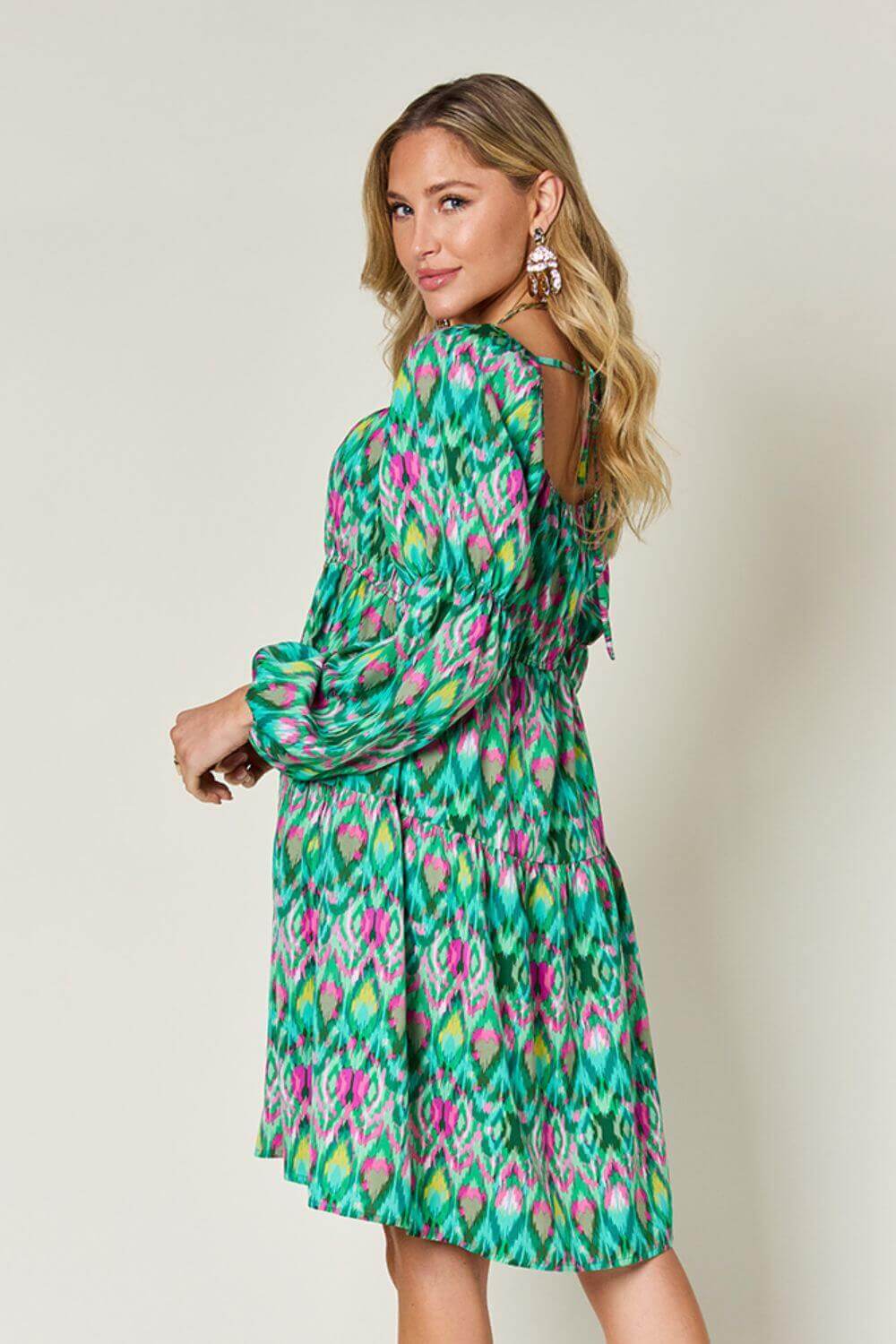 DOUBLE TAKE Full Size Printed Long Sleeve Dress at Bella Road