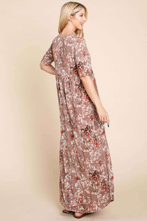 BOMBOM Printed Shirred Maxi Dress at Bella Road