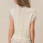 Layered Pleat Chiffon Edge Cable Knit Top