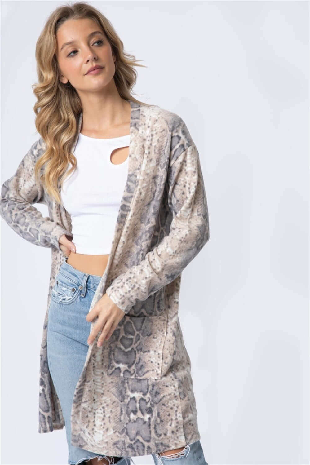 TASHA APPAREL Animal Print Flannel Open Front Longline Cardigan at Bella Road