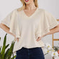 CELESTE Full Size V-Neck Lace Trim Flutter Sleeve Top at Bella Road