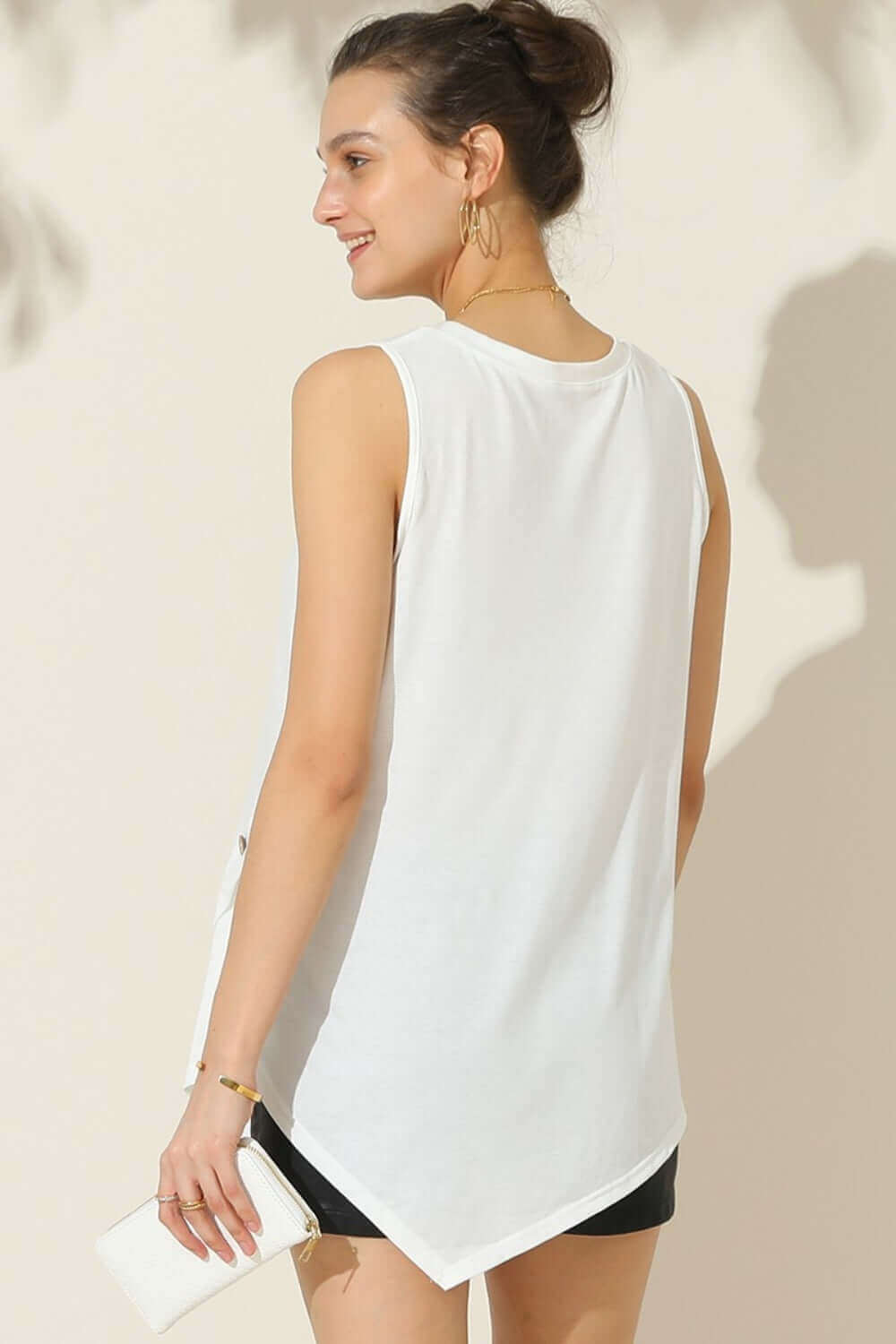 NINEXIS Round Neck Button Side Tank at Bella Road