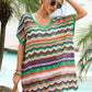 BELLA ROAD Rainbow Stripe Scalloped V-Neck Cover-Up Dress at Bella Road