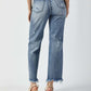 High Waist Raw Hem Straight Risen Jeans - back view, casual chic denim with raw hem, perfect for everyday wear and comfort.