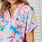 DOUBLE TAKE Floral Notched Neck Short Sleeve Top at Bella Road