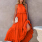 Ruffled Sleeveless Tiered Maxi Dress with Pockets