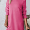 Bella Road Textured Round Neck Long Sleeve Mini Dress - Hot Pink