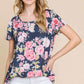 BOMBOM Floral Round Neck Short Sleeve T-Shirt at Bella Road