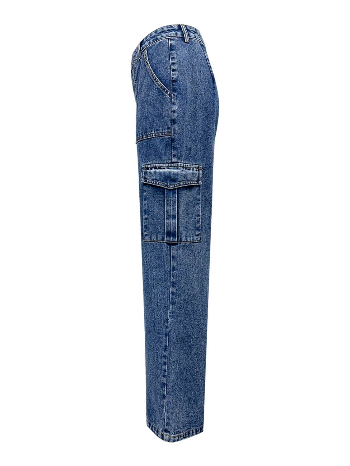 Bella Road high rise straight jeans in medium wash with stylish cargo pockets, perfect for a trendy look.