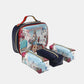 Nicole Lee USA printed handbag with Santorini design and three pouches made from pebbled and glossy patent leather.