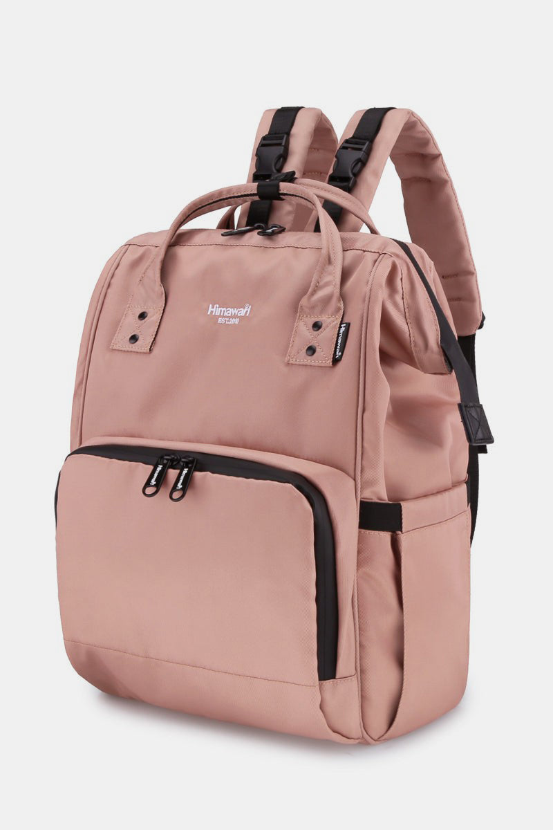 Himawari waterproof anti-theft nylon backpack in blush pink, featuring large size and multiple compartments for travel and daily use.