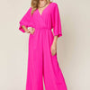 Half Sleeve Wide Leg Jumpsuit | Full Size - Hot Pink