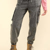 VERY J Washed Drawstring Jogger Cargo Jeans - Black Denim